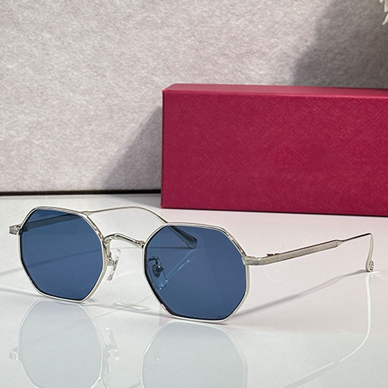 Designer Mens Luxury Sunglasses CT0627S Blue Lens Metal Thin Frame Fashion Polygonal Sunglasses High Street Travel Vacation Decorative Mirror UV400