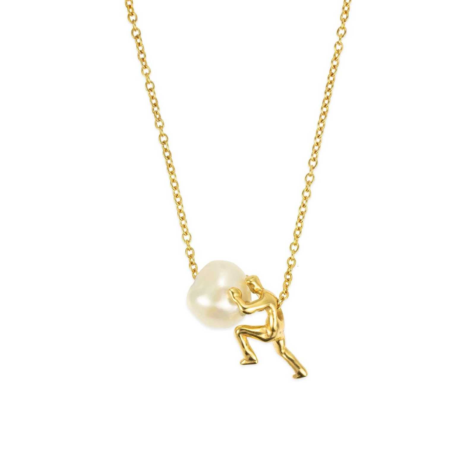 Little New Arrival Figure Lifting Action Pearl Pendant Niche Fun Design Women's Sweater Necklace Fashion JewelryT260916