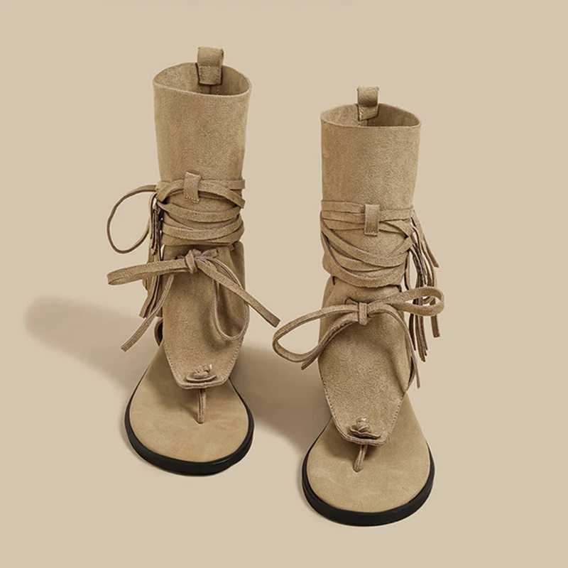 New Women Gladiator Fre Ankle Sandals Boots Suede Open Toe Le Up Flat Bohemian Casual Summer Thong Sandals Shoes For Ladies Q260916
