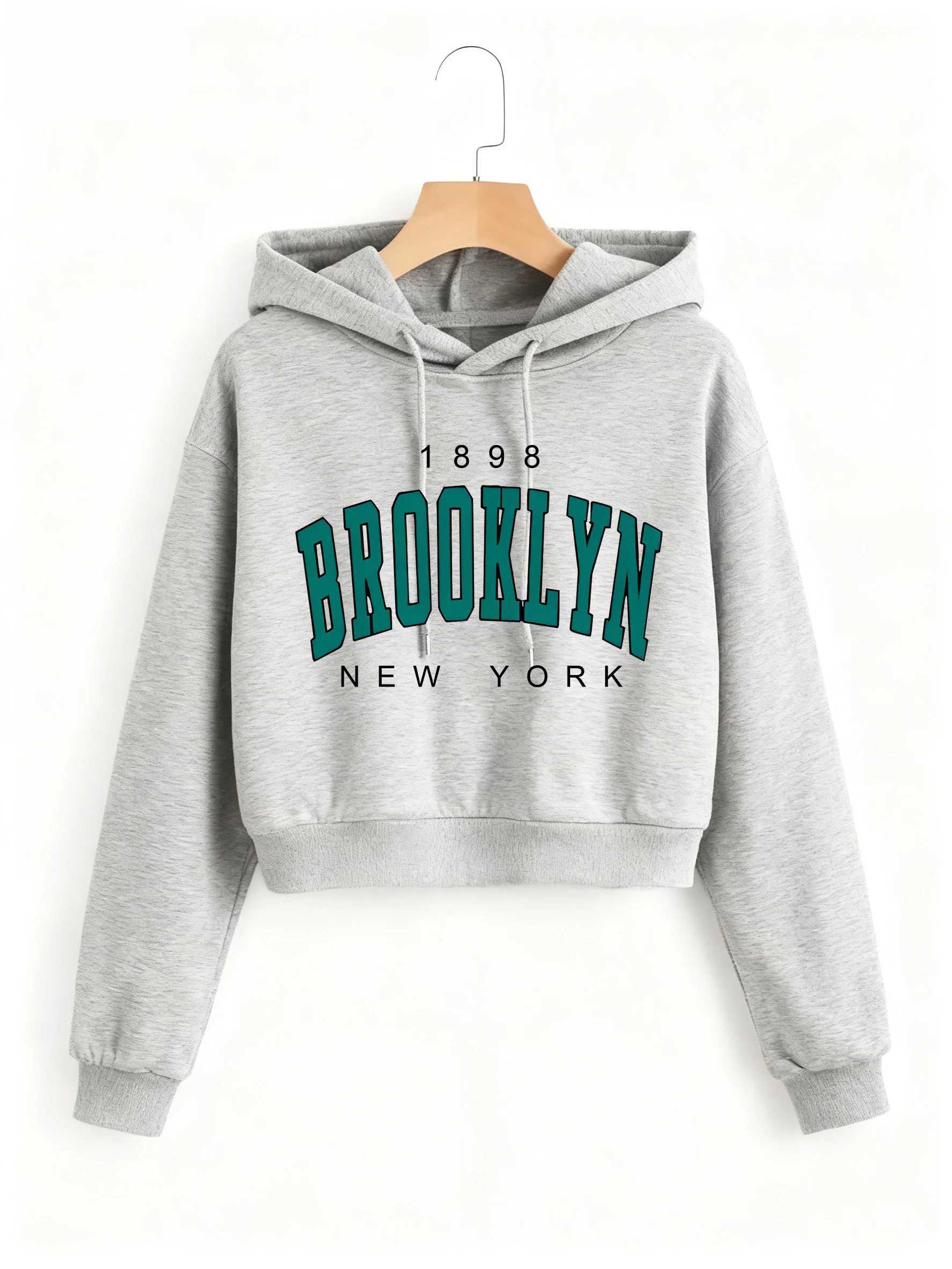 1898 BROOKLYN NEW YORK Sweatshirt Autumn Winter Cropped Sweatshirt Crop Top Hoodie Y2k Sweatshirts Gothic Casual Style Clothes R260915