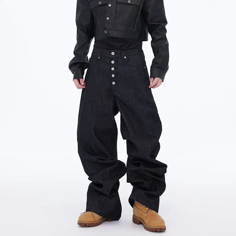 High Street Retro Buckle n For Men'S Jeans Street Ruff And Handsome Loose Casual Wide Leg Pants Black Jeans 260916