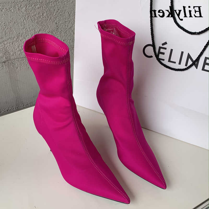 Stretch Eilyken New Spring Autumn Fabric Women Ankle Boots Sexy Pointed Toe High Heels fashion Female Socks Pumps Shoes D260916