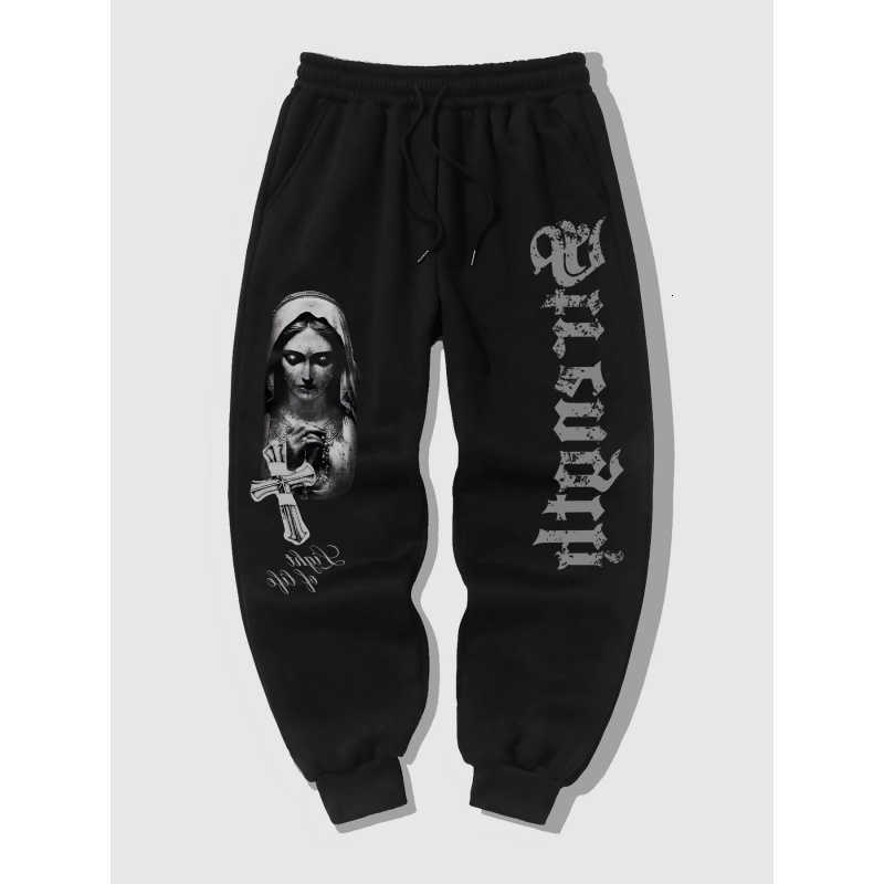 Mary Men'S Virgin Casual Renaissance Gothic Text Print Men'S Casual Sports Jogging Pants D260916