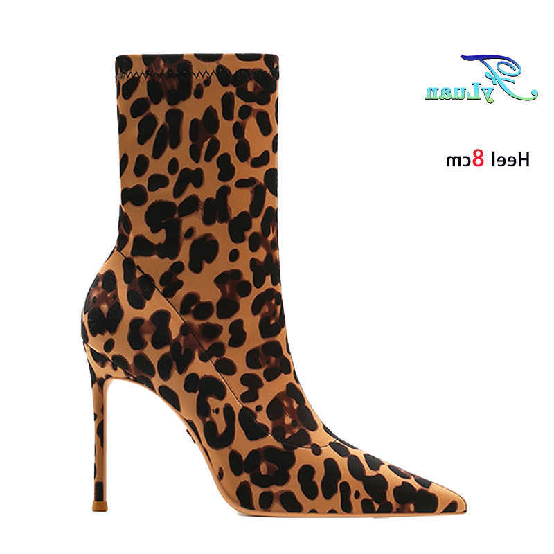 For Print Boots fashion Leopard Female Pointed 6CM 8CM 10CM Stiletto Heels Autumn Winter Elastic Socks Boots Party Women Shoes D260916