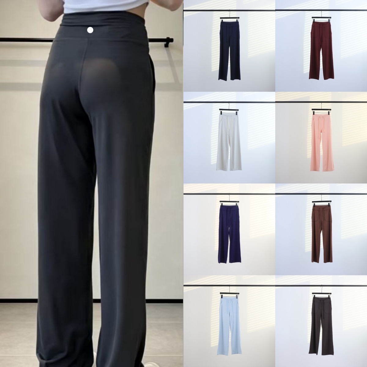 Women Yoga Pants High Waist Drawstring Wide Leg Gym Workout Joggers Loose Straight Leg Sweatpants Casual Lounge Running Sports Fitness Activewear St