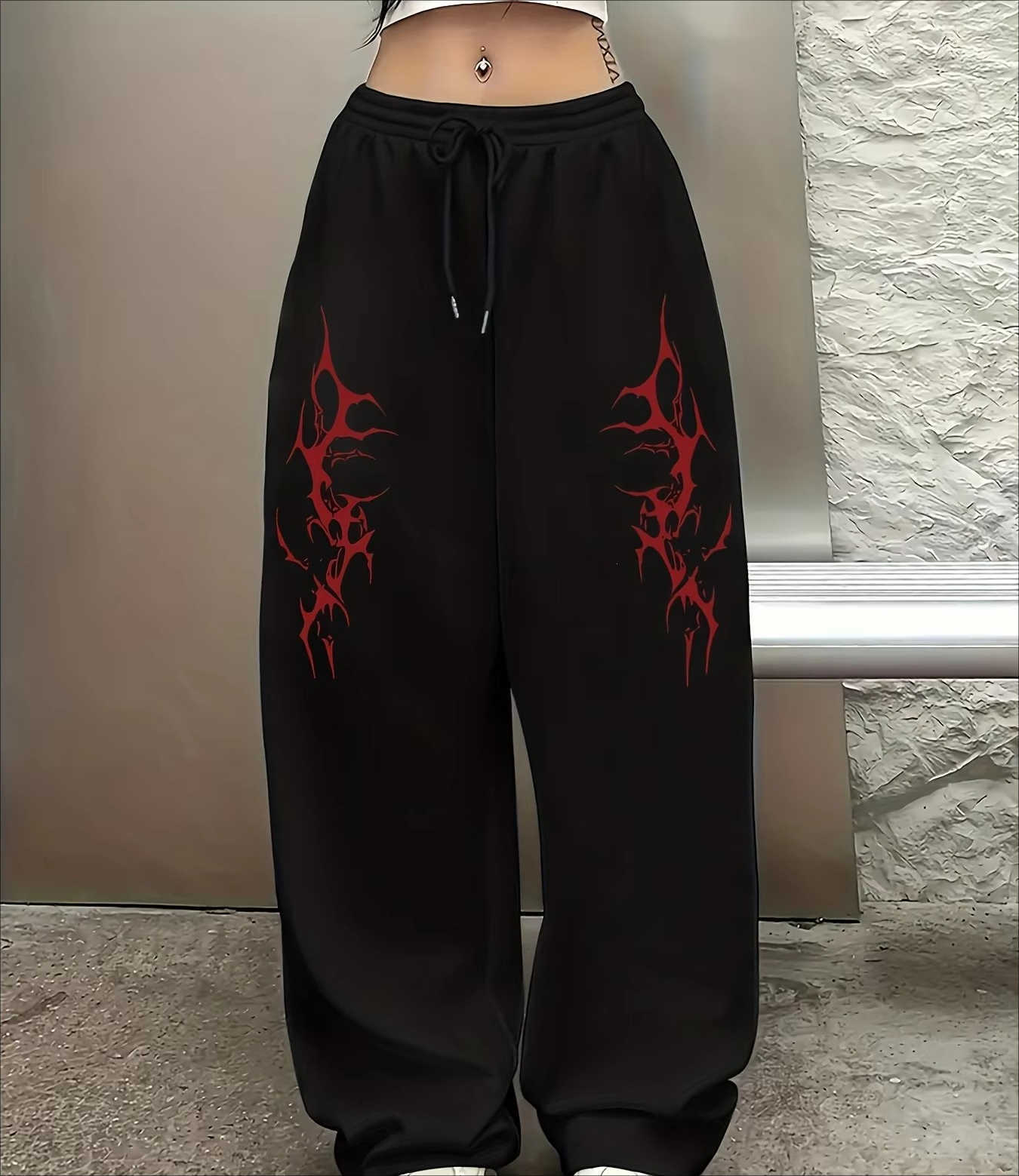 Gothic Men's and Women's Casual Hip-hop Street Style Printed Jogging Pants Loose Drawstring Waist Cotton Knit Elastic Fabric D260916