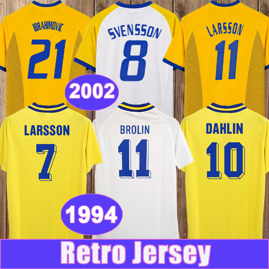 1994 Sweden LARSSON Mens Retro National Team Soccer Jerseys DAHLIN BROLIN INGESSON 2002 IBRAHIMOVIC SVENSSON Home Away Football Shirts Uniforms