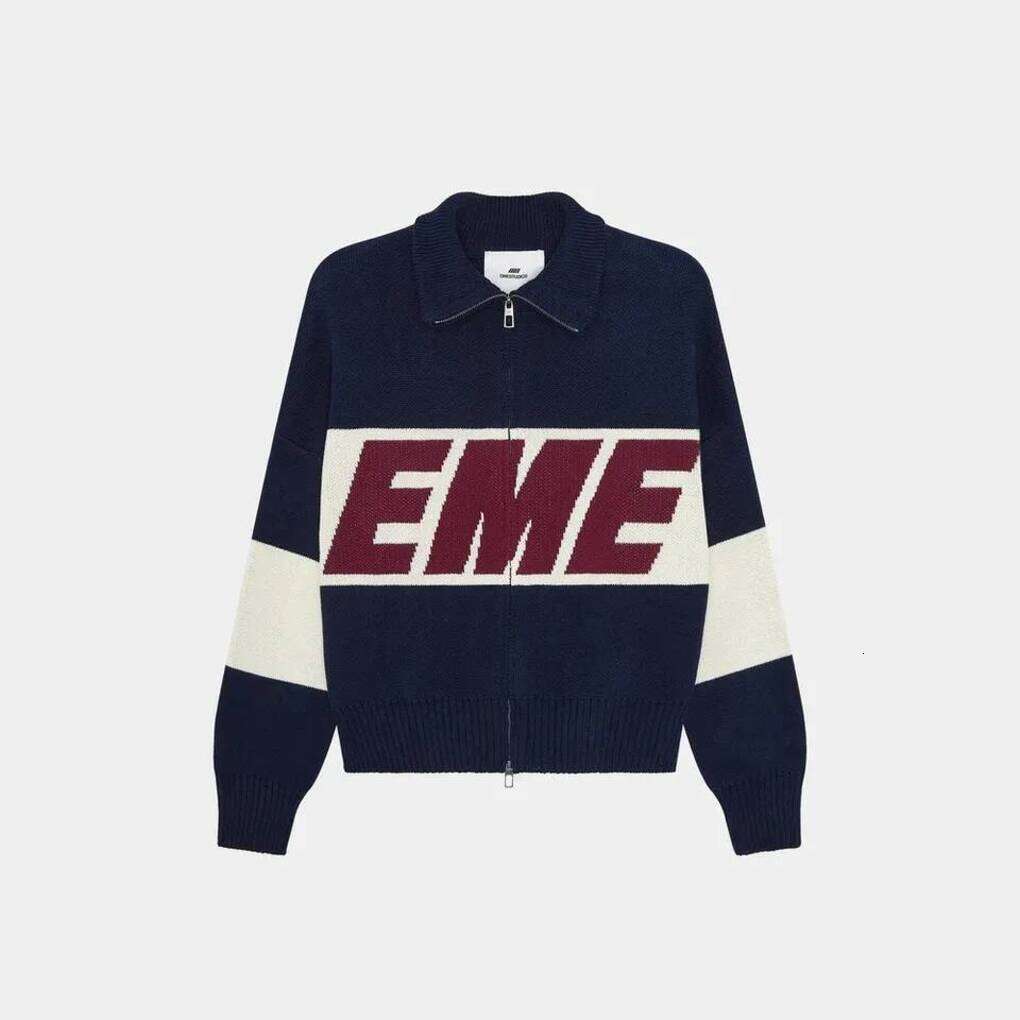 EME Studios Hoodie Eme Retro Original Style Color Contrast Letter Knitted Cardigan Y2k American Casual Zipper Sweater For Men And Women 260202 437
