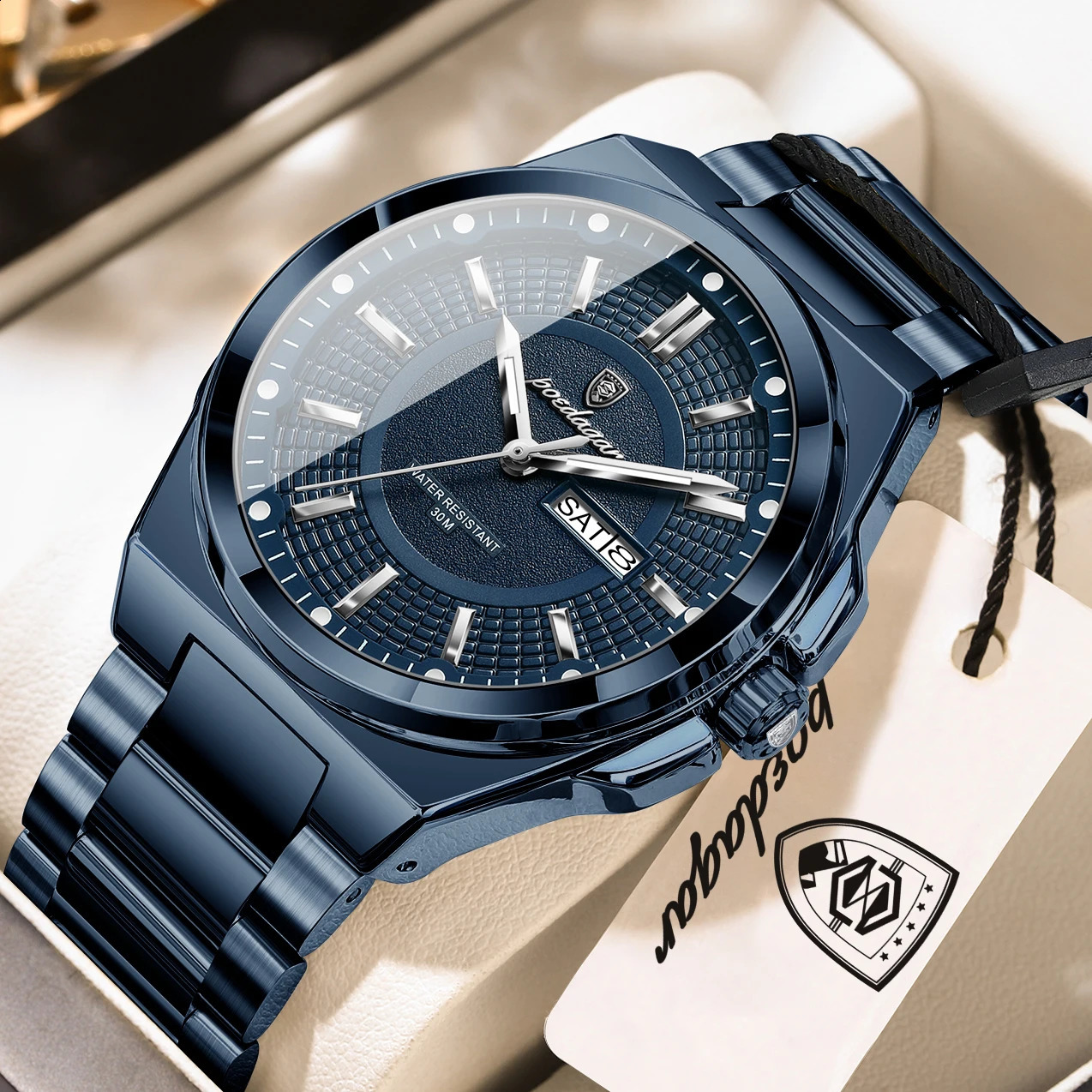 POEDAGAR Original Business Quartz Men Wristwatch High Quality Stainless Steel Waterproof Luminous Stylish Man Watch Date Week Fashion Casual Men