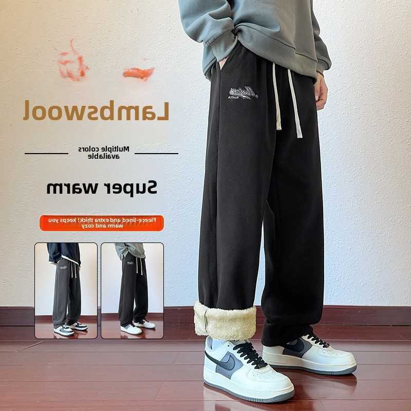for New style pants s Thick men's casual cotton pants Thick and warm fall-winter style straight-leg sweatpants D260916