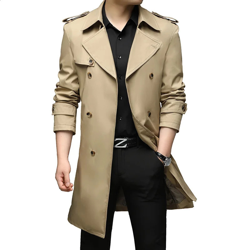 Trendy Men's Trench Coat Spring-Autumn Fashionable Solid Color Long Business Casual Style Overcoat Jacket Comfortable Men's Top 260916