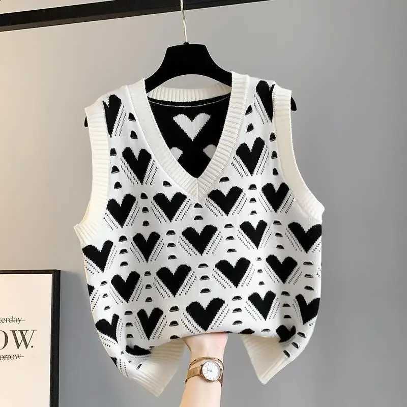 Women Vest Autumn Outerwear Fashion 2024 New Knitted Women's Autumn and Winter Sweater Korean Style V Collar CoatW260916