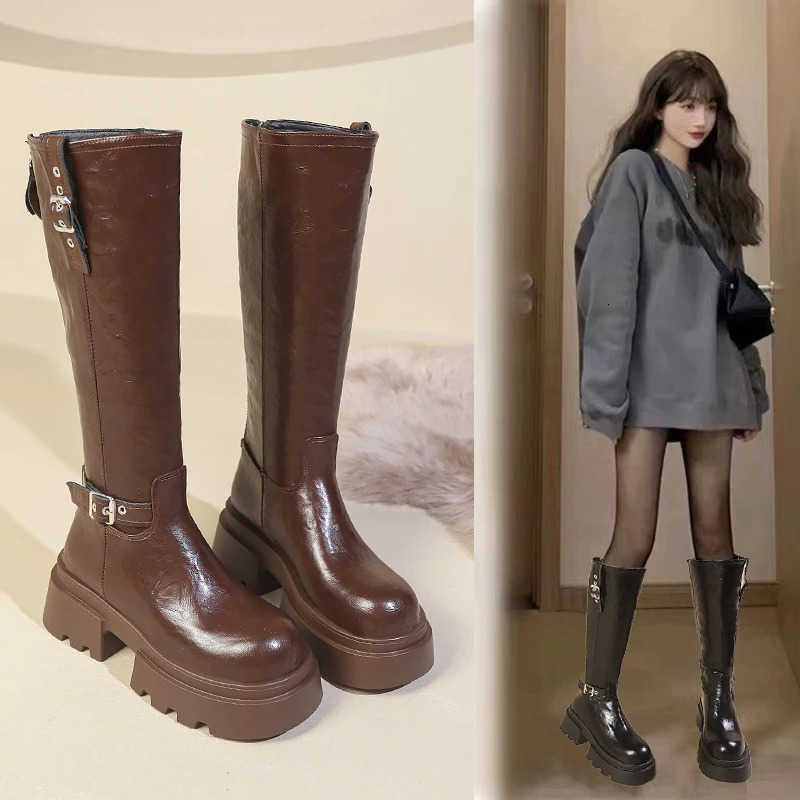 Combat Boots Female Zip Platform Chuny Heel Vintage fashion Casual Designer Western Mid Calf Boots Shoes Woman D260916