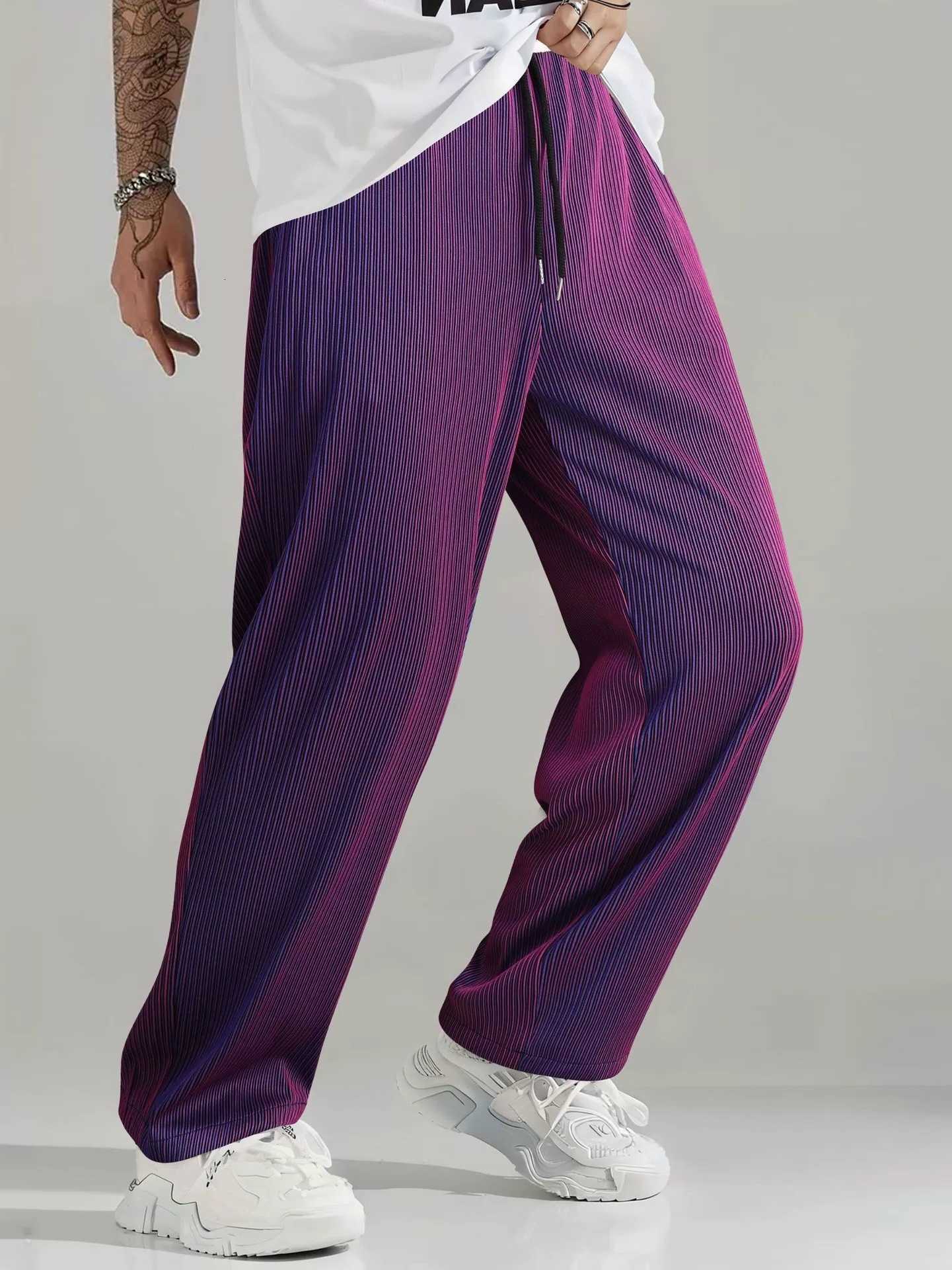 Graduated Men's Spring/Autumn Elastic Anti-Wrinkle Stripe Fashion Hip-Hop Drawstring Design Streetwear Casual Pants for Men D260916
