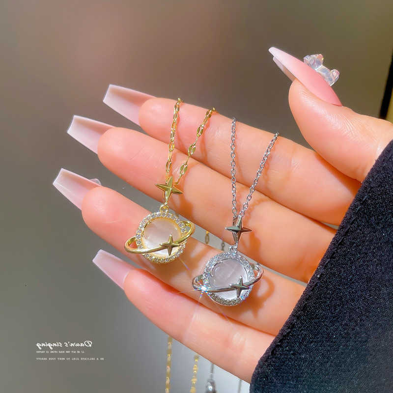 Steel 316L Stainless Gold Color Opal Planet Star Pendant Necklace For Women Girl Elegant Star Saturn Jewelry Party Gift DropshipT260916