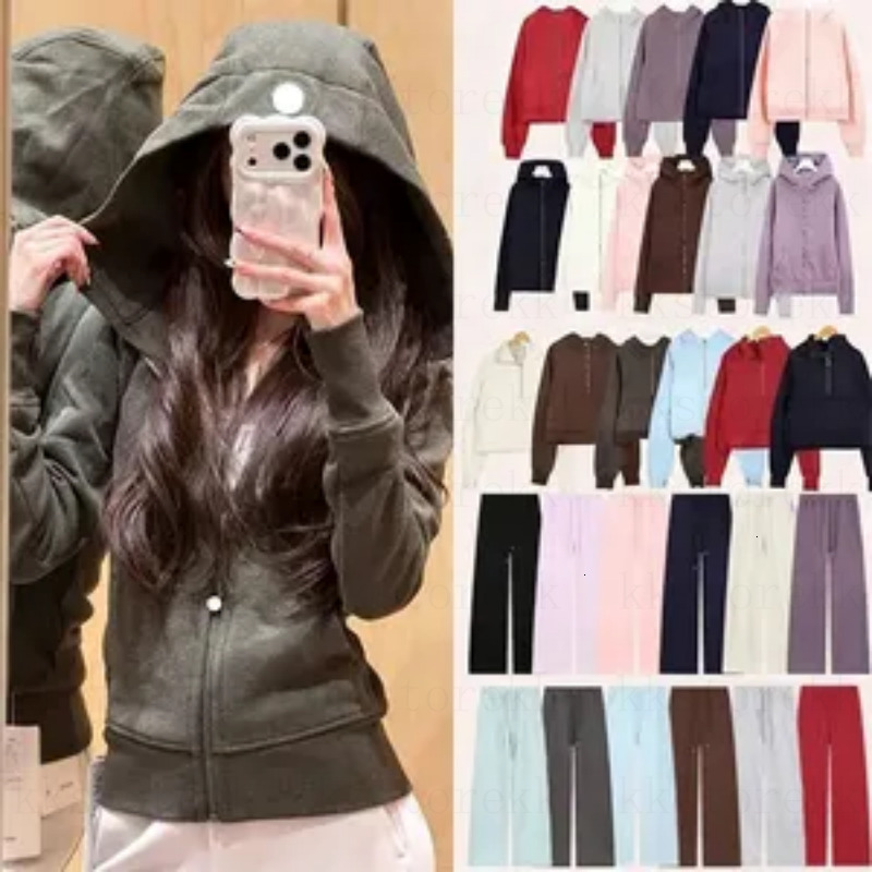 Women's Set Full Zip Hoodie Up Shaping Waist Yoga luluity lemonence Jacket Oversized Half Zip + Pants Sweatpants Sweat Long Clothes Outfit Spor
