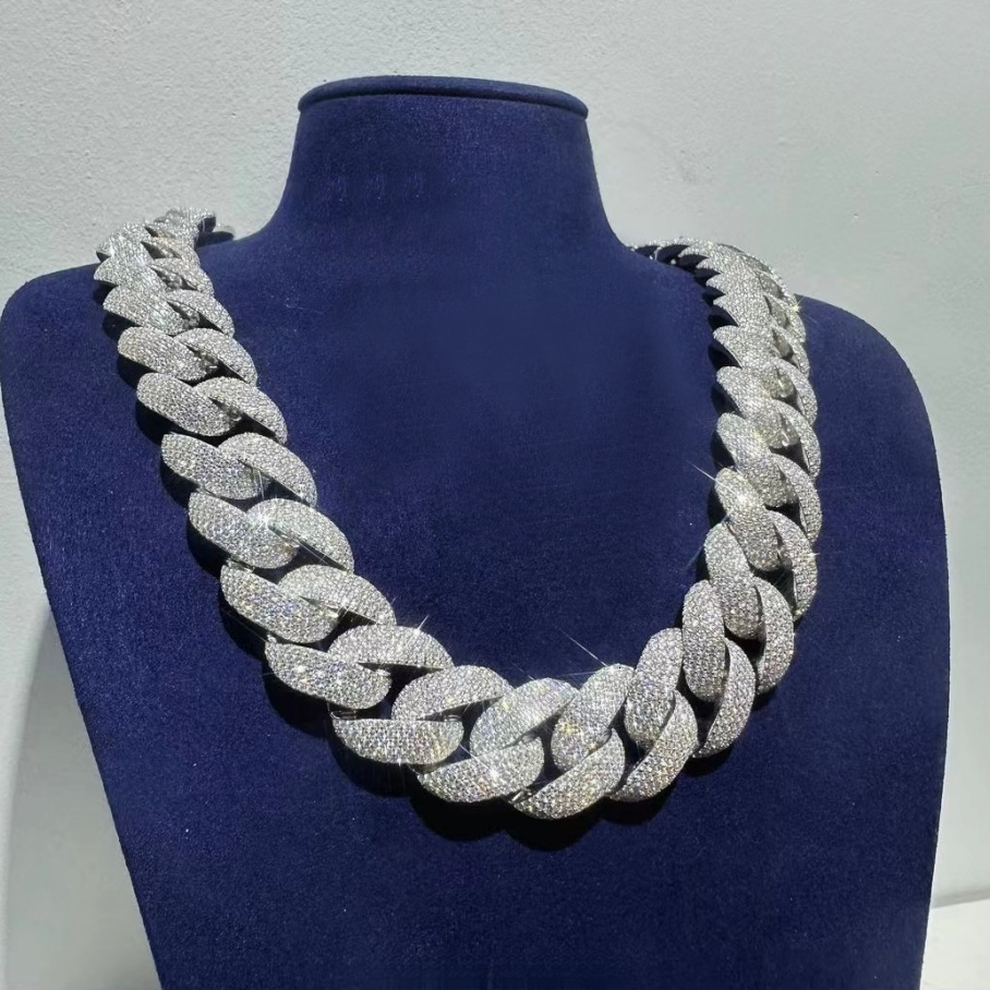 RTS Jewelry Heavy Silver 22mm Wide 18k Gold Plated Necklace VVS Moissanite Iced Out Diamond Cuban Link for Men