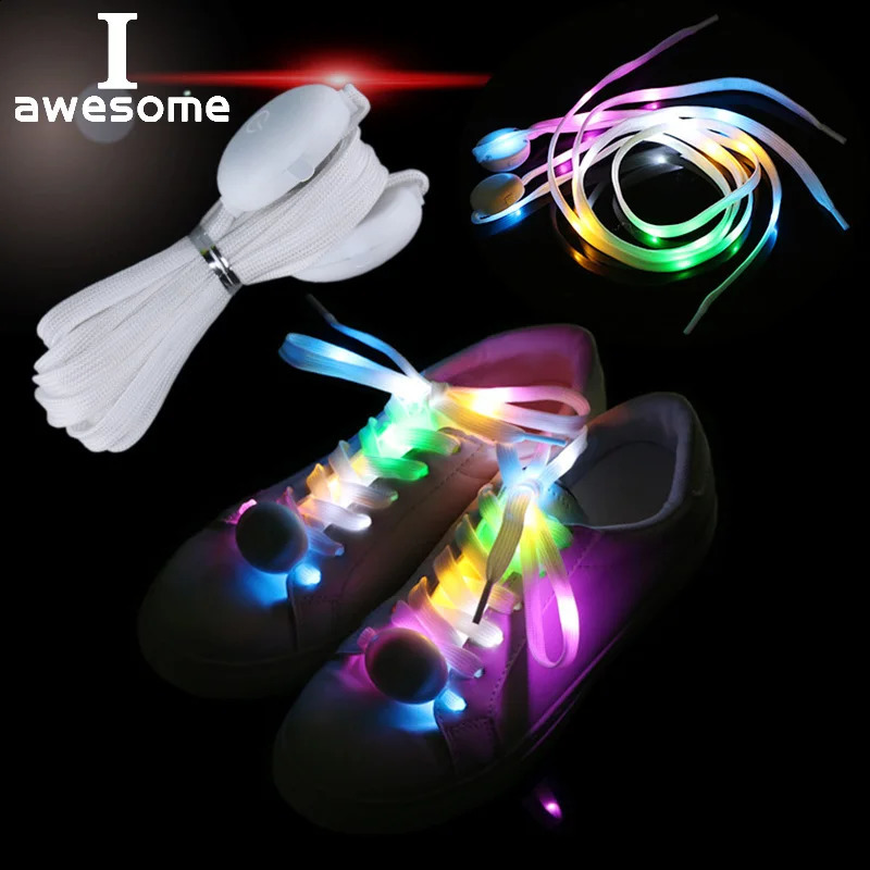 1 Pair LED Shoelaces Luminous Flashing Shoe Laces Disco Light Up Glow Nylon Strap 120cm Luminous Round Flash No Tie a260825