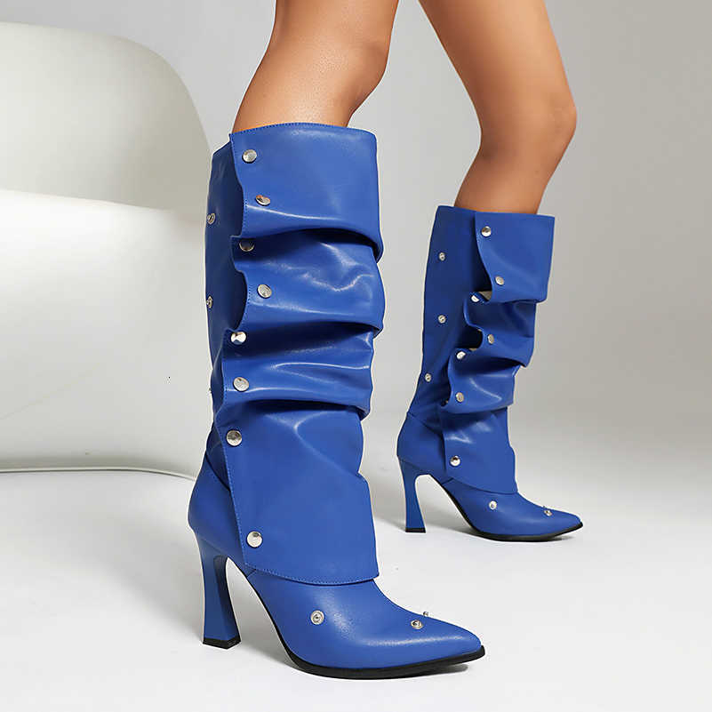 Ultra-High Tip Wrinkle Decal Hollow Out Slim Heel Sexy Knee High Boots Plush Inner Metal Button Slip on High Boots D260916