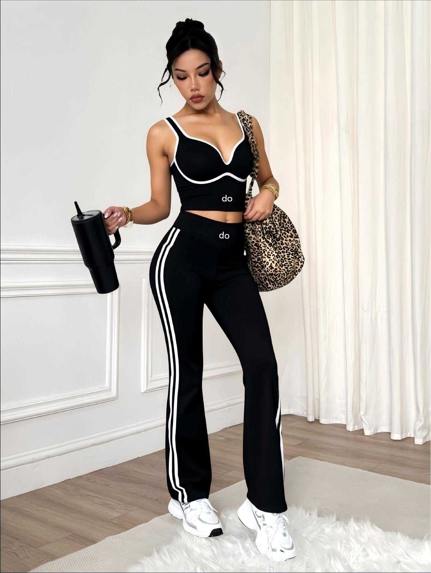 Black 2026 and White Contrasting Color Bra and Flared Pants Quick-Drying Pants Fashionable for Daily Outings Wear S260916A8QH