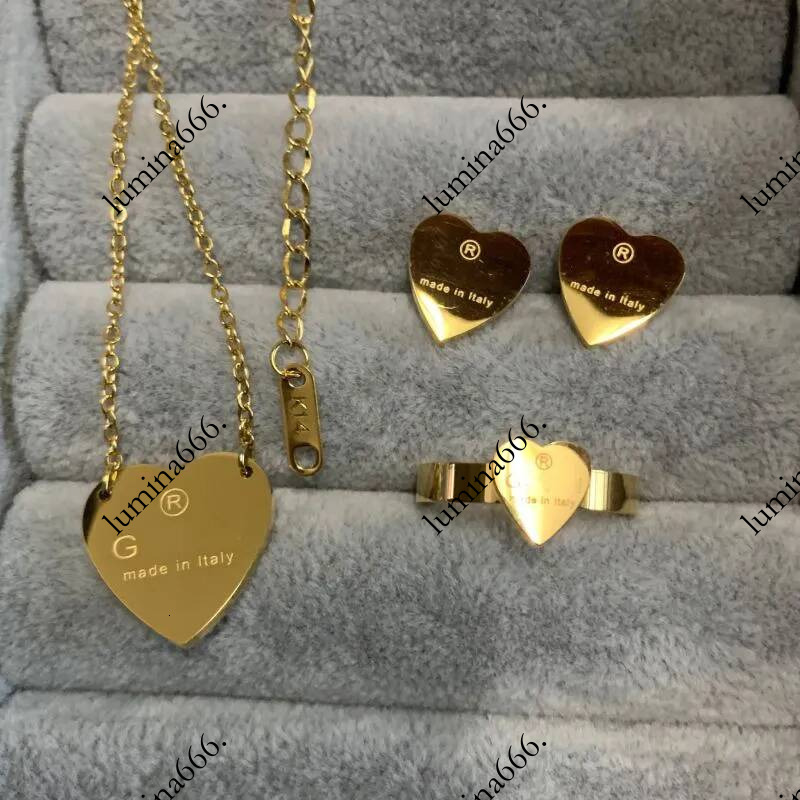 Women Top Quality Designer Earrings Necklace Rings Simple G Letter Titanium Steel High Polished Heart Love Pendant Fashion Jewelry 8Afb 16