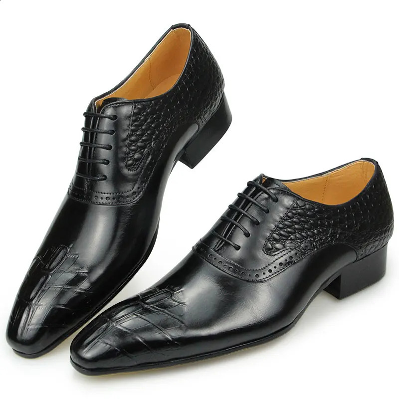 Italy Men's Shoes Prince Classic Modern Formal Oxford Wingtip Lace Up Dress Shoes Handmade Black Genuine Leather Shoes 260916