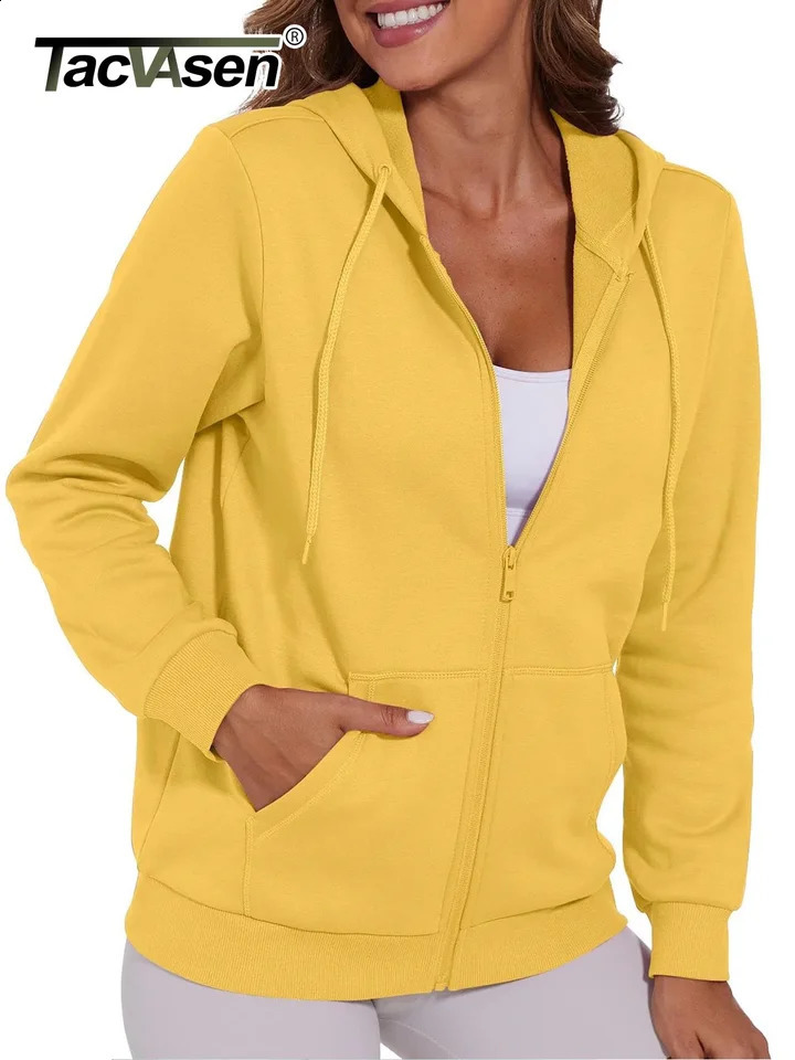TACVASEN Spring Fleece Lining Sweatshirts Jacket Womens French Long Hoodies Full Zip Up Jacket Casual Streetwear Outdoor Coats 260916