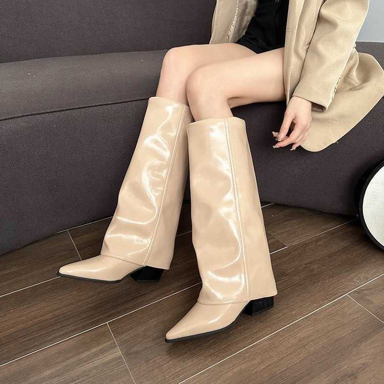 European New 2025 and Spring American Pointed Coarse Heel Long Leg Pants fashion High Leg Boots High Heel fashion Boots D260916