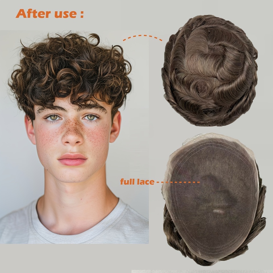Men's Full Swiss Lace Wig Bleached Knot Human Hair Toupee Durable Comfortable All-Day Wear Hairpiece W260916