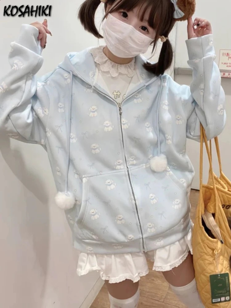 Autumn Grunge Cartoon Dog Print Women's Tops Casual Sweet Kawaii Loose Thin Sweatshirt Japanese All Match Ins Hoodies Y2k Cute 260916