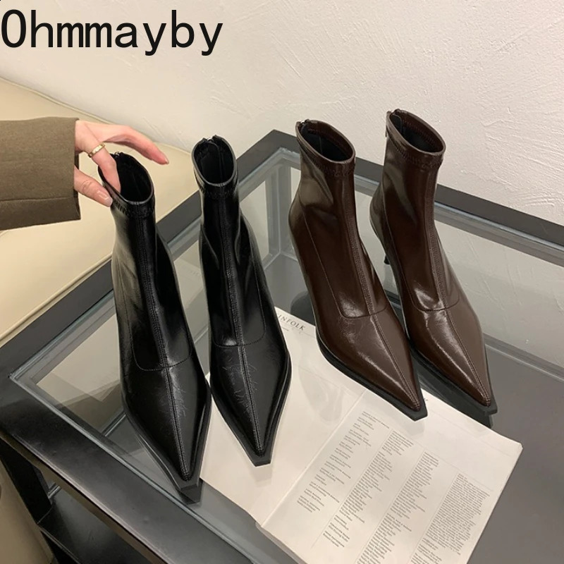 Autumn Winter High Heel Women Ankle Boots Fashion Sexy Pointed Toe Stripper Party Shoes Ladies Elegant Slim Mordern Short 260916