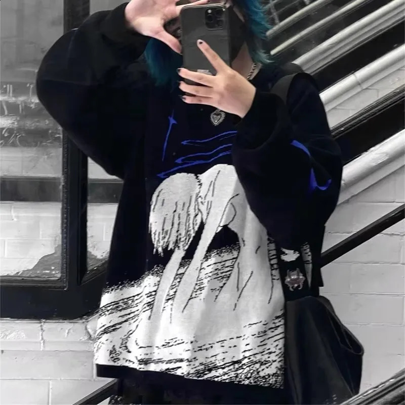 Women's Knitting Pullover Sweater Streetwear Girls Cute Anime Print Pattern O Neck Oversized Harajuku Knitwear Women's Y2k 260916