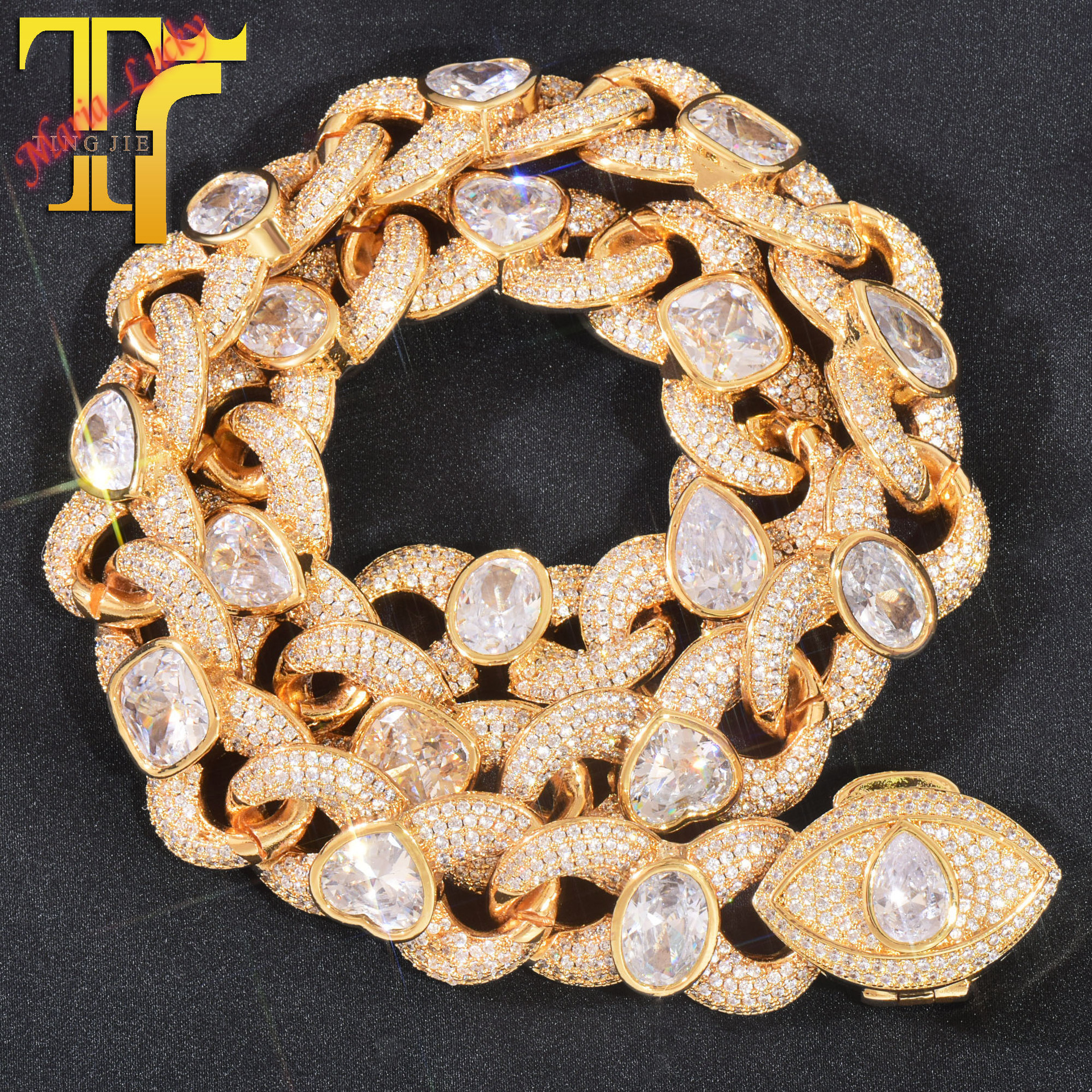 Hot Sale 20mm Infinite Loop Chain Necklace Mixed Heart & Teardrop Moissanite Design Iced Out Chunky Hip Hop Necklace for Men Trendy Statement Street
