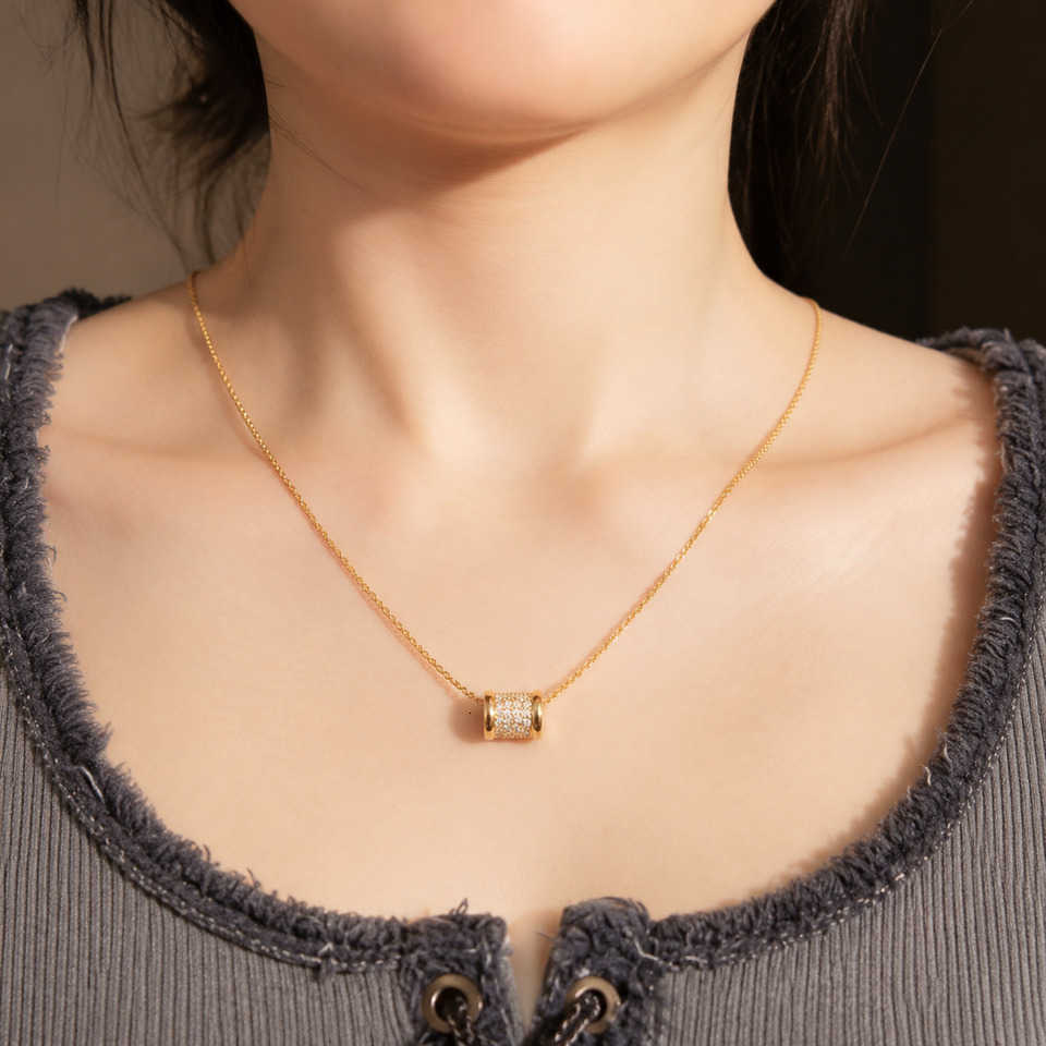 Gold-Plated Full 18K Diamond Imitation Three-Row Cylindrical O-Shaped Necklace Light Luxury Slim Waist Full Rhinestone JewelryT260916