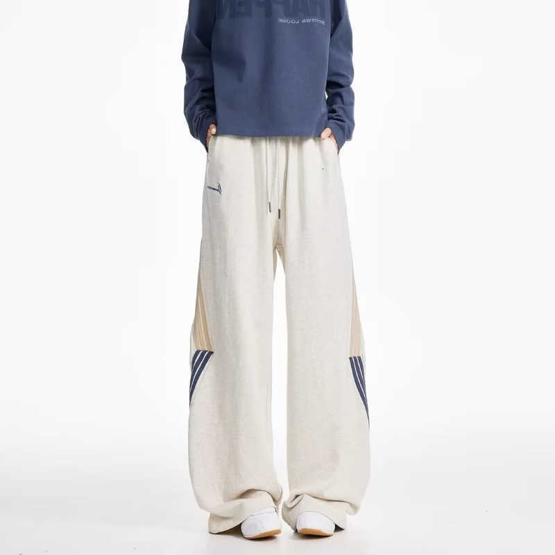 Bars American Style Motion Three Sweatpants Men Autumn Winter Chic Harajuku Patchwork Wide Leg Casual Vintage Striped Trousers D260916