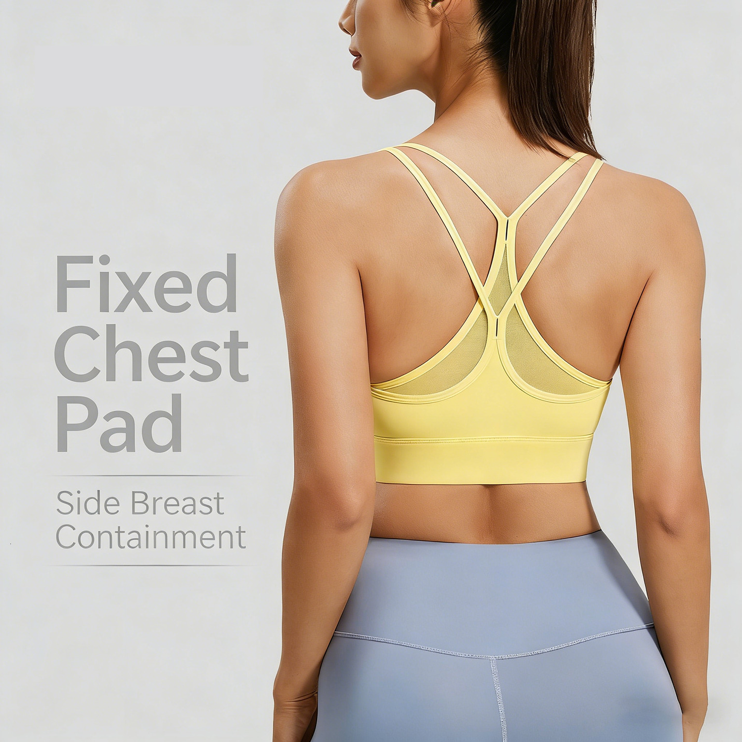 Women's Criss Cross Sports Bra, Mesh Back Yoga Top with Built-in Pads, Breathable Workout Fitness Bra 26Y0916