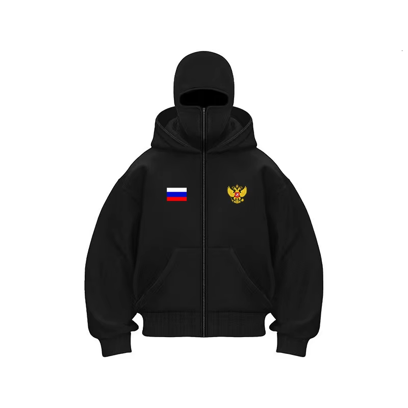 Balaclava Hooded Mask Design Men's cotton polar fleece Autumn Winter zip up hoodie Russia Graphics warm Ninja jacket sweatshirt J260916