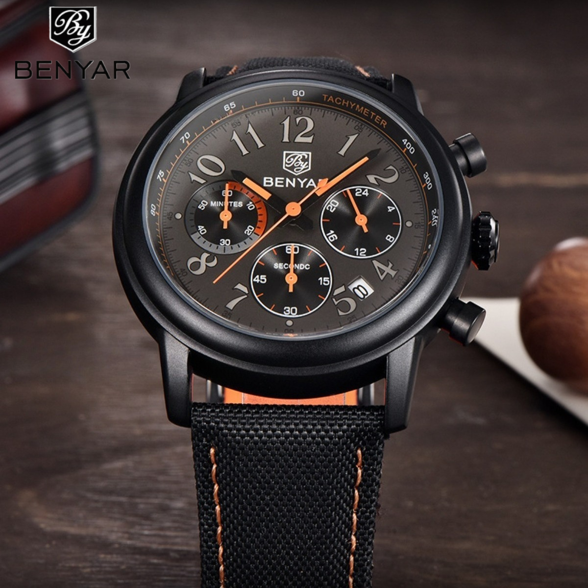 Men's Sport Military Chronograph Watch Japanese Movement 5ATM Waterproof Luminous Canvas Hybrid Strap Outdoor Business Wristwatch Gift for Me