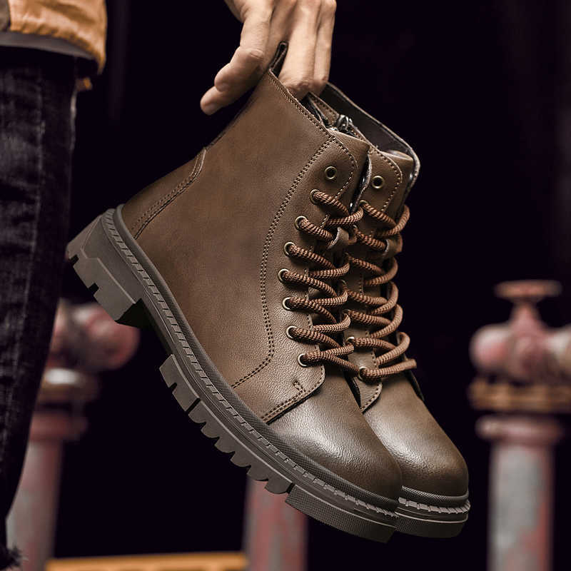 High-quality Chelsea Boots Boots Men's Motorcycle Boots New High Top Casual Shoes Men's Lace Up Walking Flat Bottom Short D260916