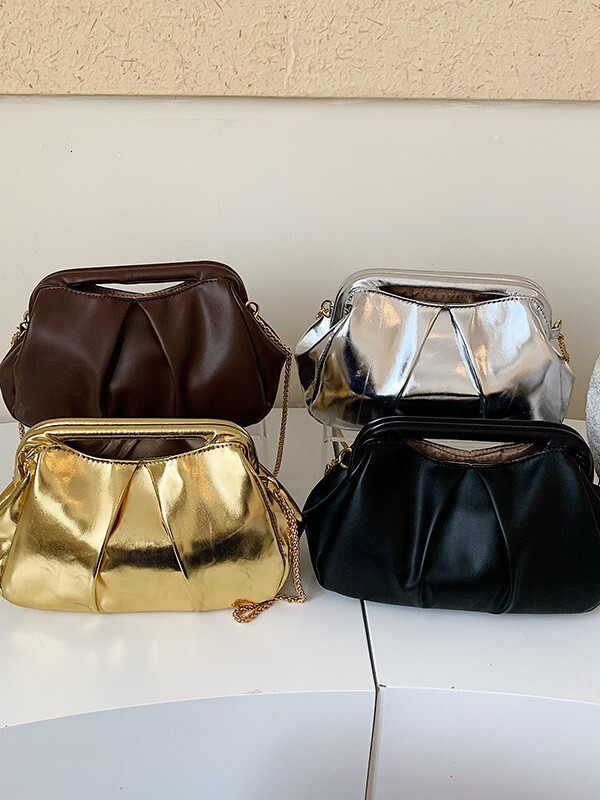 2026 New Foreign Trade Model, Niche Design Gold Cloud Bag Women, Pleated Chain Crossbody Bag, Single Shoulder Handbag For Women Designer Bag City Ba