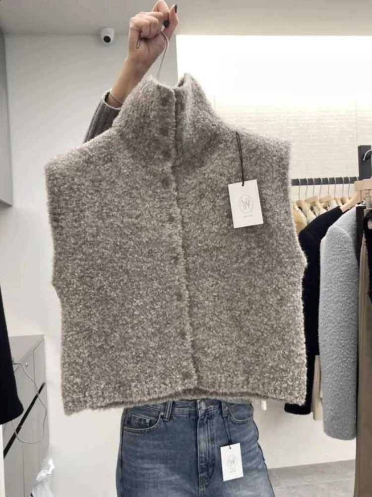 2025 Women Knitted Open Spring Cardigan Sweater High Collar Sleeveless Vest Design Sense Korean Casual Commute Fit Outerwear NewW260916