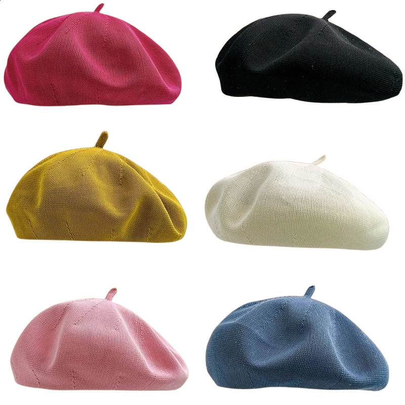Women's Summer Beret Hat Cotton Breathable Knit Slouchy Beanie Solid Color French Retro Fashion Cap for Women Casual Outfit 260916