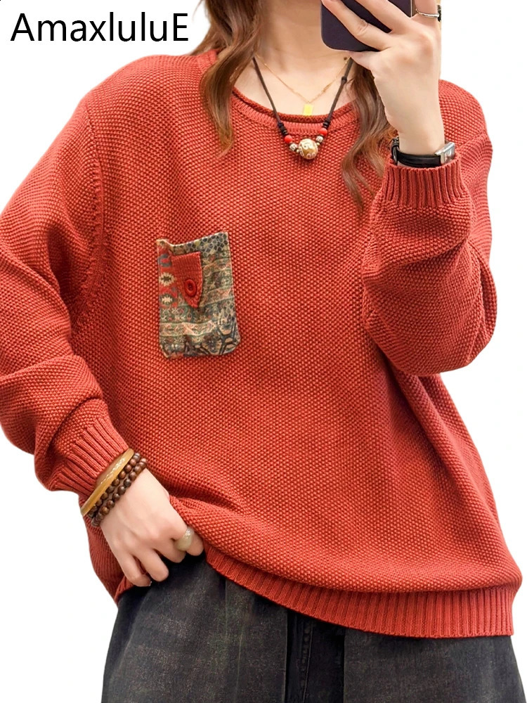 Amax LuluE Winter Korean n Jumpers Womens Loose Fashion Printed Sweaters Females Leisure Big Size O Neck Knitted Pullover 260916