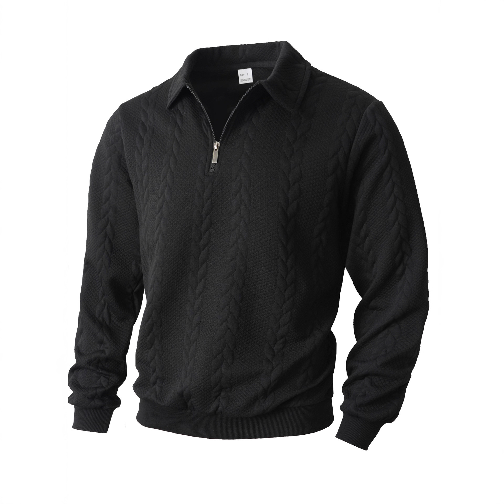Men's Jacquard Lapel Collar Jacket, Casual Long Sleeve Zip Knit Sweater for Spring Autumn