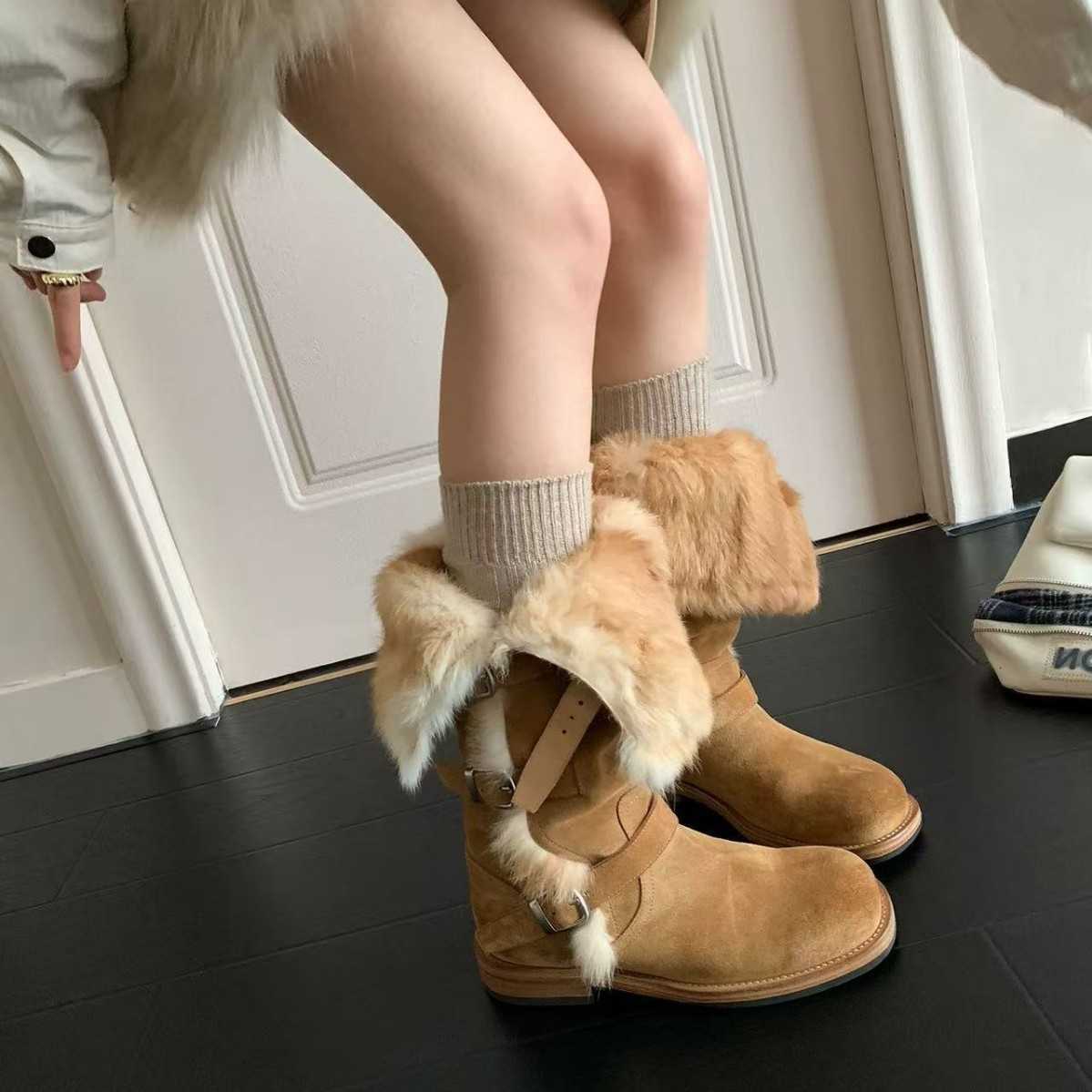 2026 New Double Belt Wear Snow Boots Thick and Velvet Long Tube Warm Cotton Boots Women's Long Boots Trendy D260916