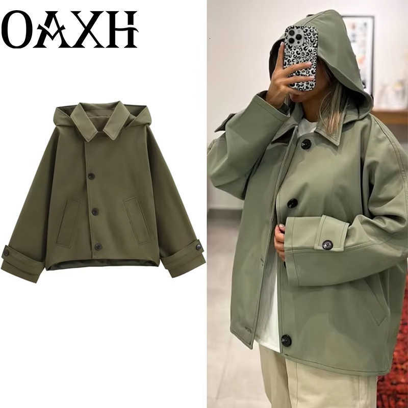 Warm HXAO Green Winter Hooded Jackets Women's 2024 Autumn Outdoor Oversized Bomber Jacket Coats Demi-Season Windbreak OuterwearsT260916