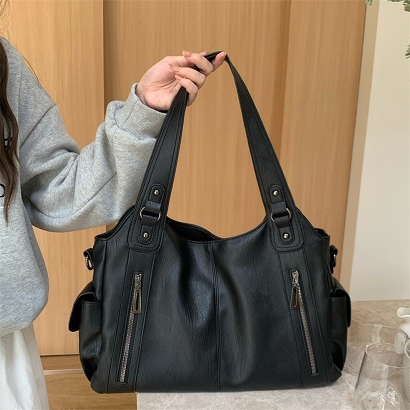 2026 Women Vintage Versatile Black Leather Shoulder Bags Lady Large Capacity Tote Bag Female Affordable Wholesale Messenger 260915