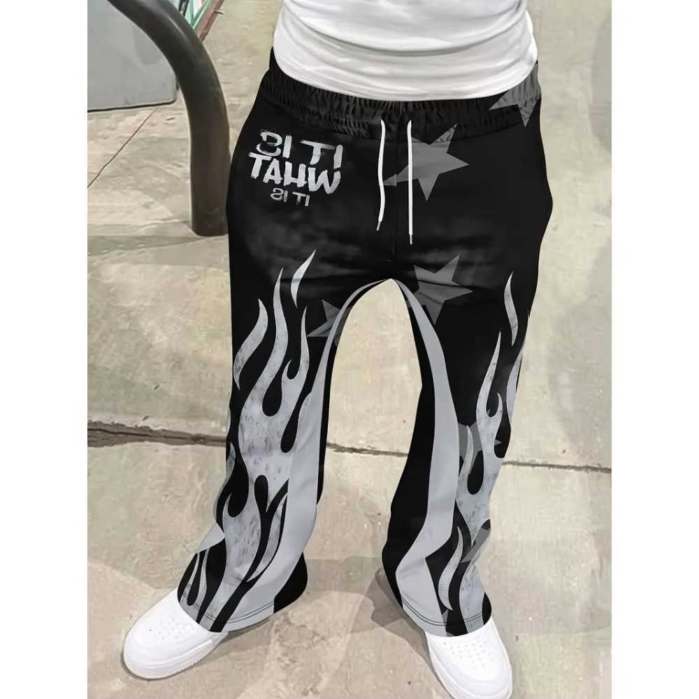 Summer Men's Trendy Hip 26 - hop Style Casual Sweatpants Striking Flame Elements Paired catCHIng for Street Wear For D260916