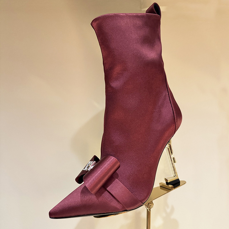 Luxurious designer autumn-winter new style women's high-heeled boots with elastic fabric, pointed toe, unique heel design, high heels, mid-calf
