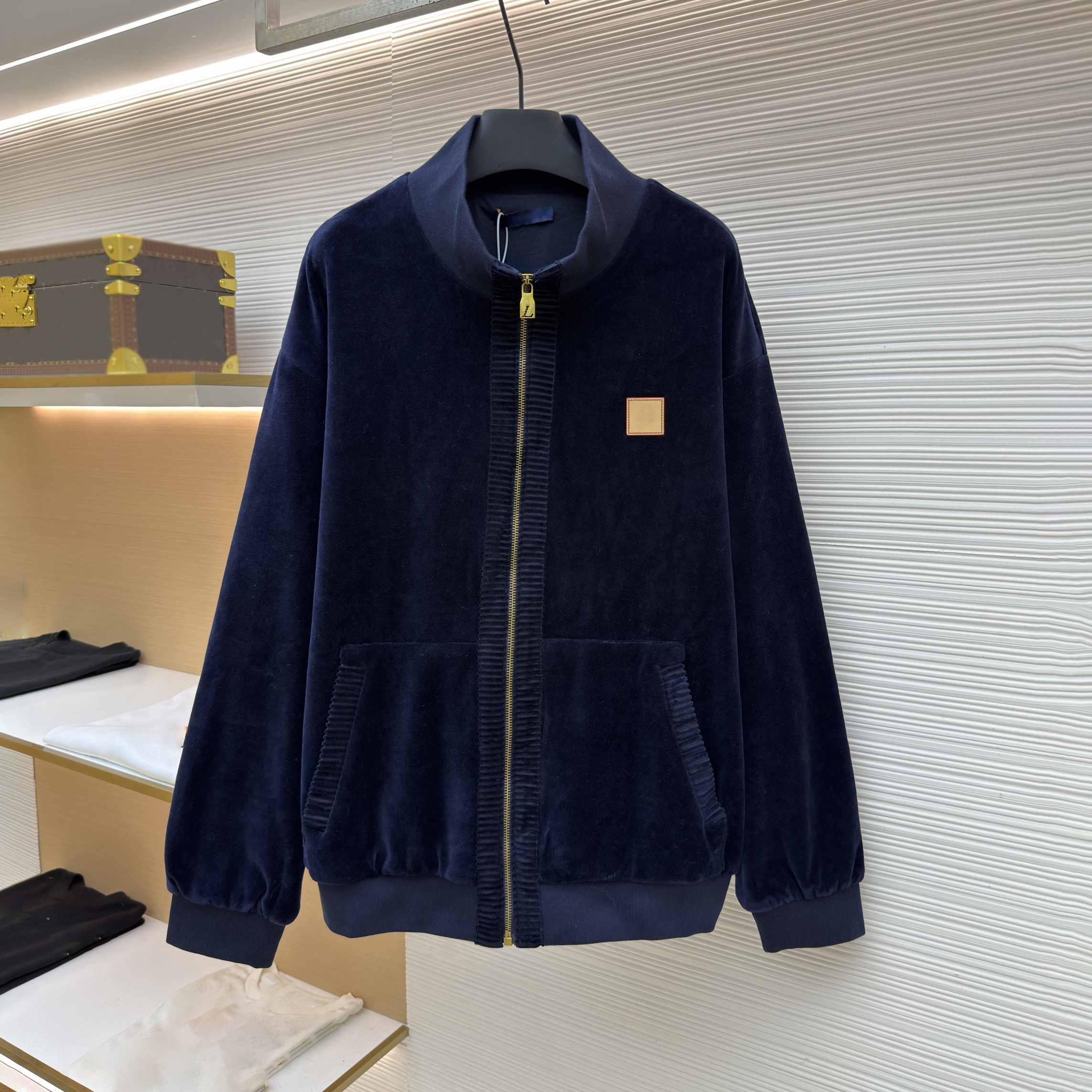 Designer brand high-quality men's outerwear velvet zipper pocket ribbed sportswear men's jacket short jacket fashionable wear casual jacke